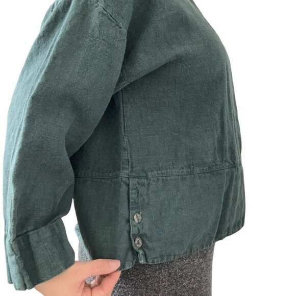 Bryn Walker Petrol Dark Teal 100% Linen Lagenlook Hippy Tunic Blouse Sz L - Picture 7 of 7